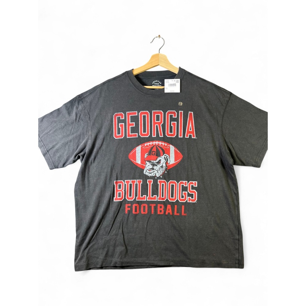 American Eagle Georgia Bulldogs Football T-Shirt Mens Large Faded Black NWT UGA